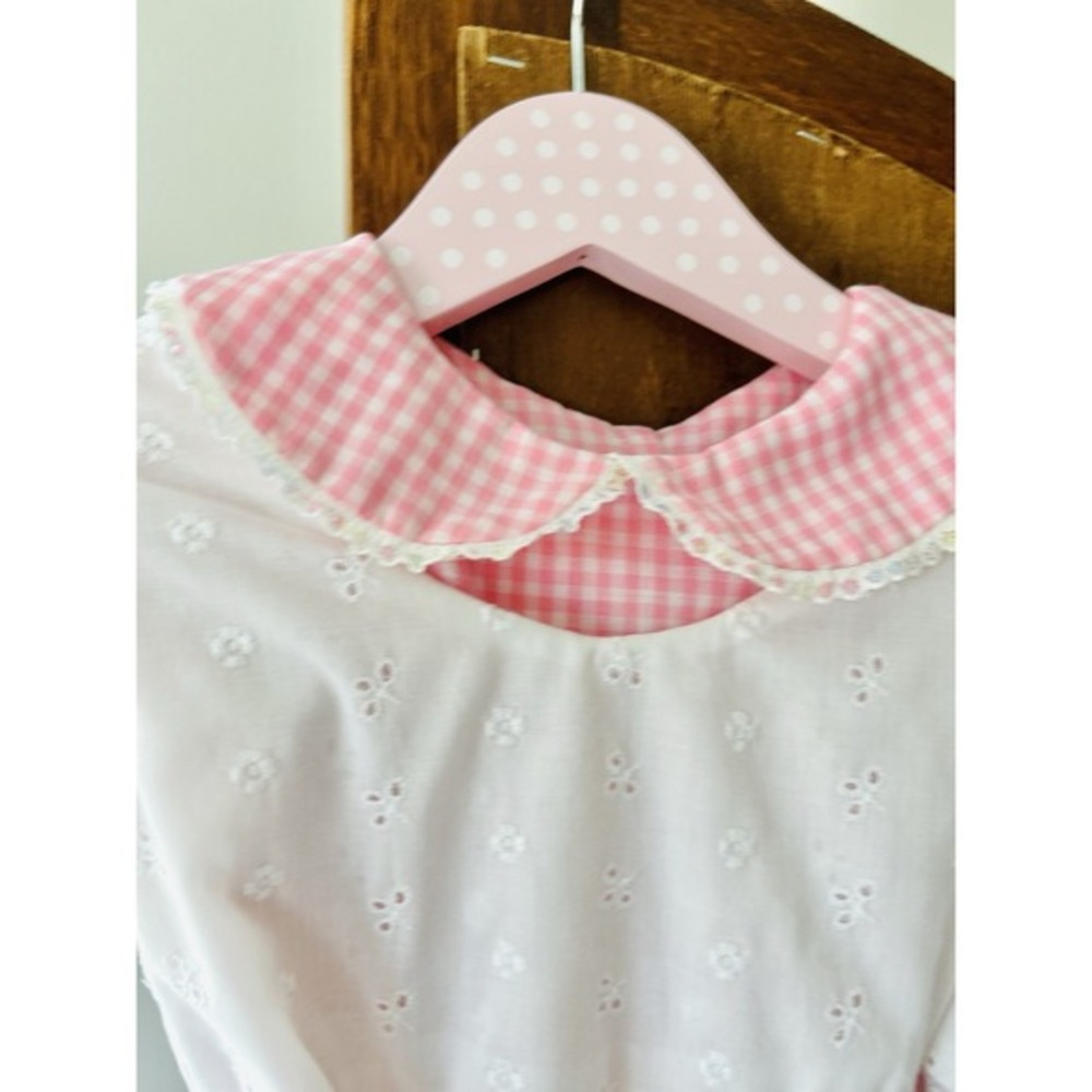 Vintage Handmade Easter Pinafore W/ Bloomers 3 Pc Dress Girls 6-8 Pink Gingham - Picture 12 of 16